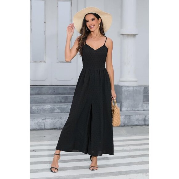 Women Casual Summer Floral Long Rompers Smocked Sleeveless Jumpers with Pockets - Picture 3 of 6